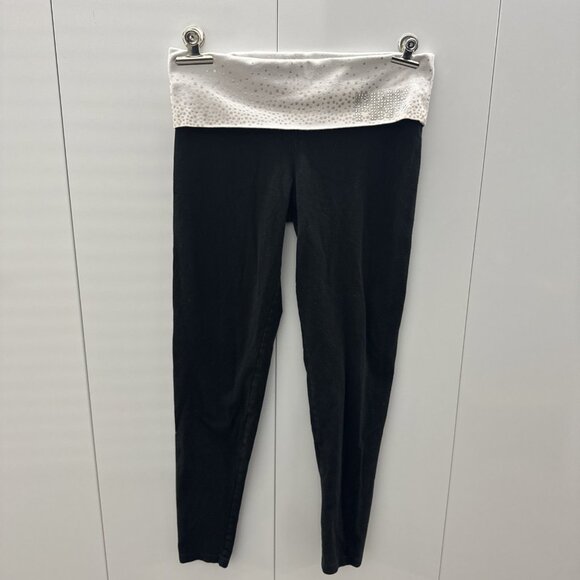 Victoria’s Secret Fold Over Waist Bling Sequin PINK Skinny Leg Yoga Pants Small - Picture 1 of 9